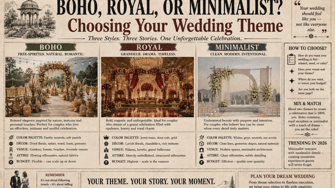 Boho, Royal, or Minimalist? Choosing Your Wedding Theme